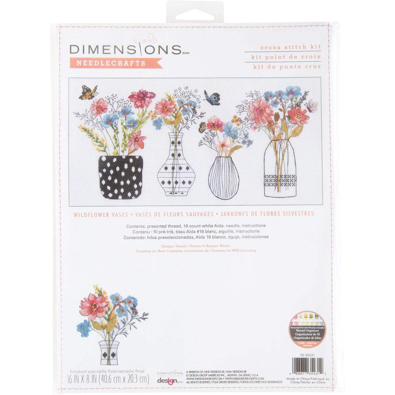 Dimensions Counted Cross Stitch Kit 16"x8" - Wildflower Vases